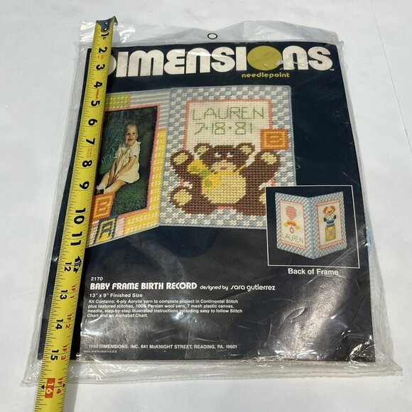 Vintage 1980 Dimensions Needlepoint Kit 2170 Baby Frame Birth Record Sealed - Picture 13 of 15